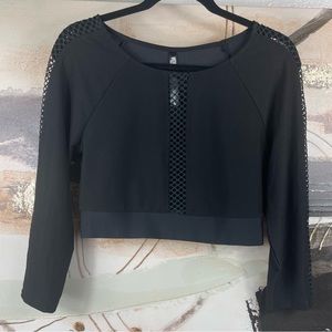 Victoria Secret Sport Crop Top Size Medium Black Mesh Spandex Long Sleeve